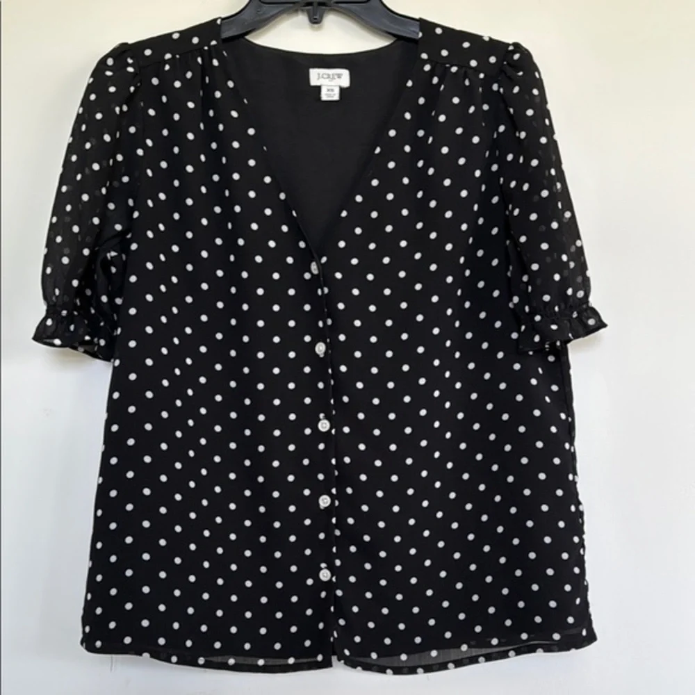 J. Crew Black and White Flutter Sleeve Blouse